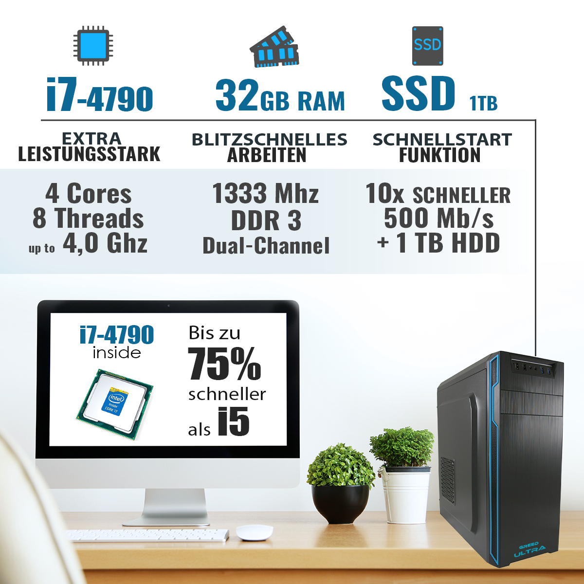 GREED® Intel Core i5-12400F Ultra Business PC + schneller Computer für Büro + Homeoffice GREED® Intel Core i5-12400F Ultra Business PC + schneller Computer für Büro + Homeoffice